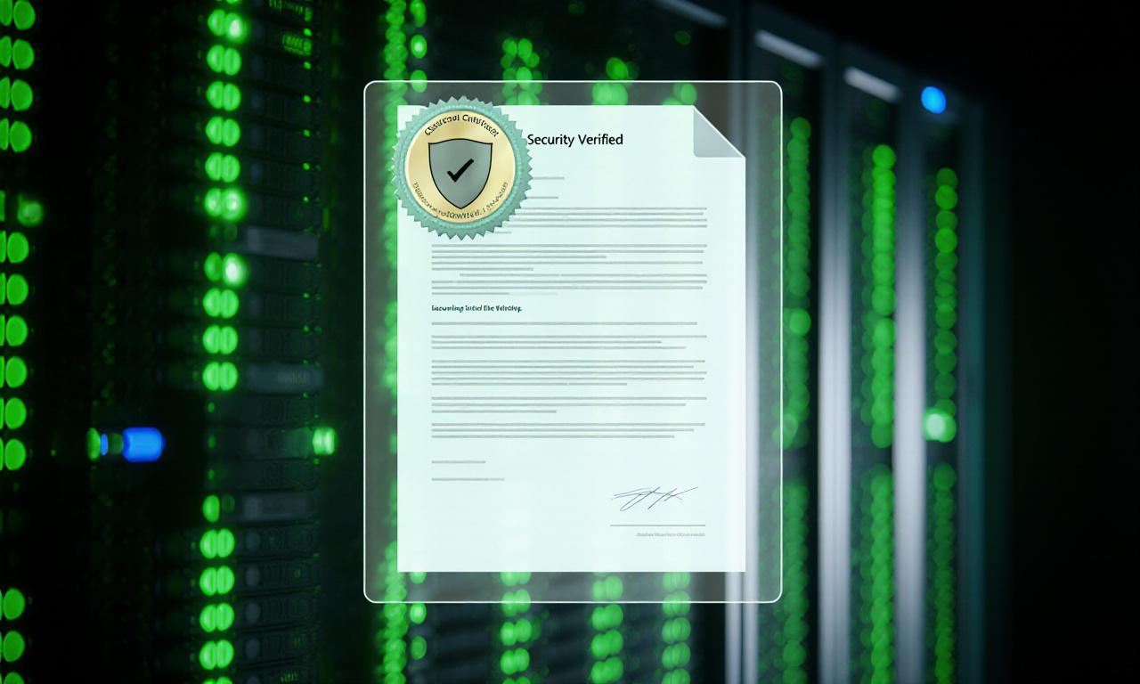 Secure server room and legal documents representing compliance